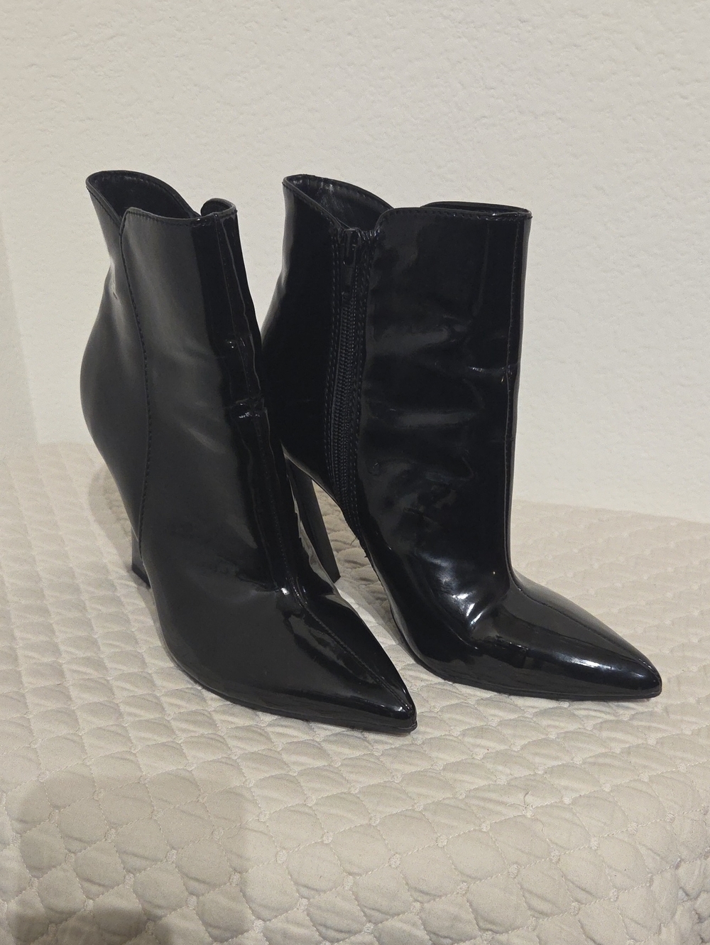 Nine West Black Patent Pointed Toe Ankle Boots